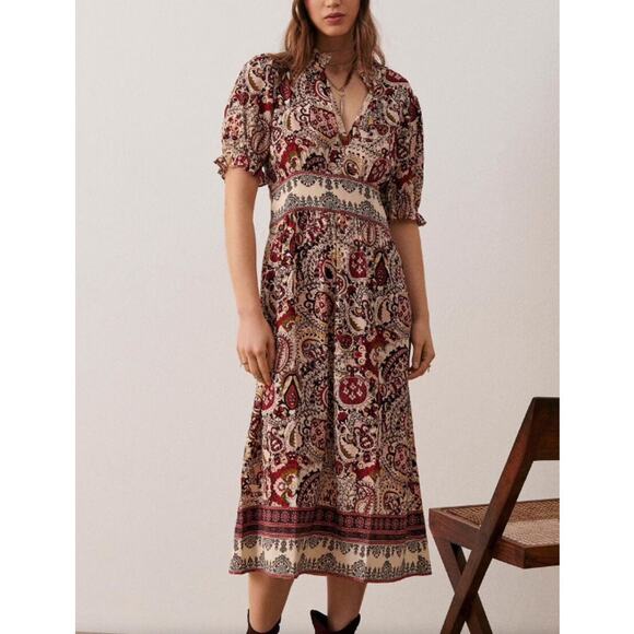 Ba&sh Zael Dress Mid Paisley Cottagecore Dress Size 2
